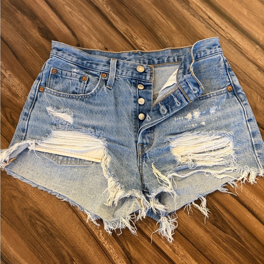 Levi's Medium Blue Distressed Jean Shorts